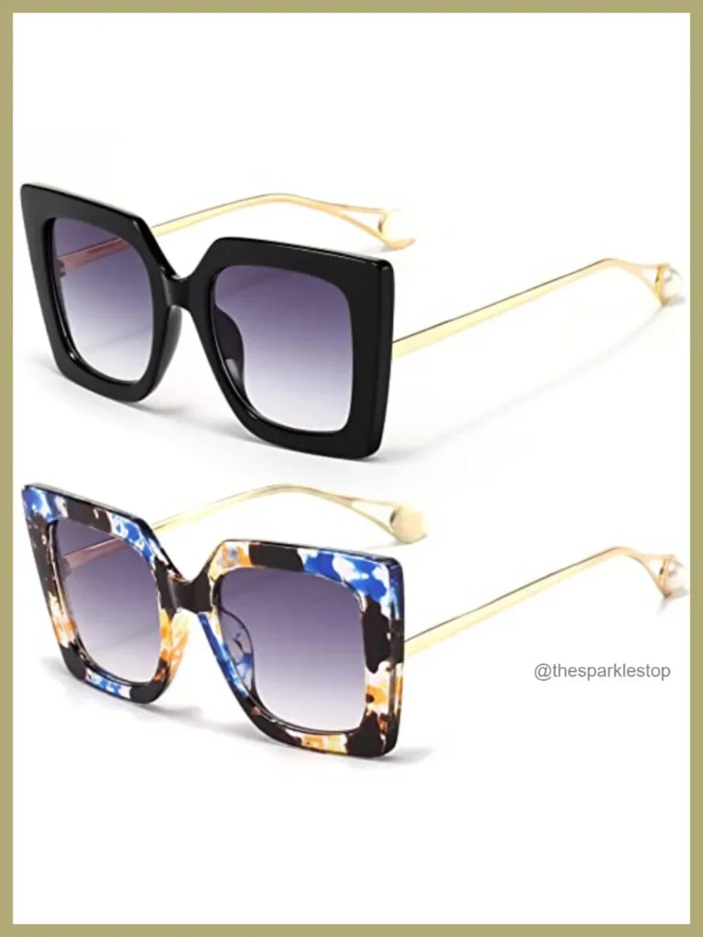 Oversized Square Cat Eye Sunglasses for Women UV400 Protection with Metal